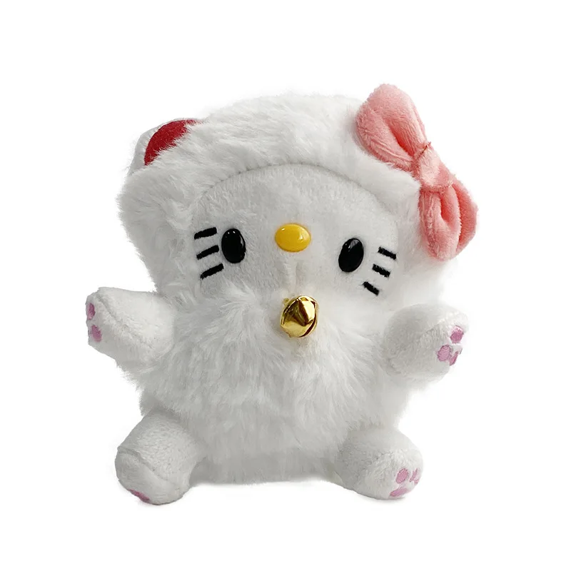 Kawaii Sanrio Hello Kitty Plush Doll Pendant Cartoon Ugly Cute Small Bell Kt Plush Keychain Stuffed Toy Bag Decoration Girl Gift