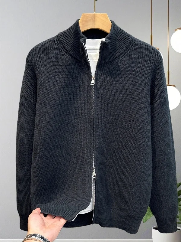 

Мужской вязаный свитер на молнии с высоким воротником, приталенный, однотонный, для повседневной носки, осенне-зимний, универсальный, верхняя одежда