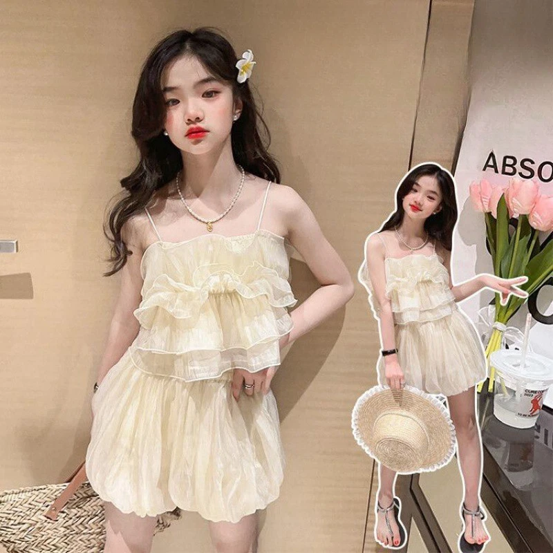 

Girl Suits Summer Dress New Children Super Fairy Suspenders Two-piece Set Fashion Trend Fried Street Little Girl Korean Version