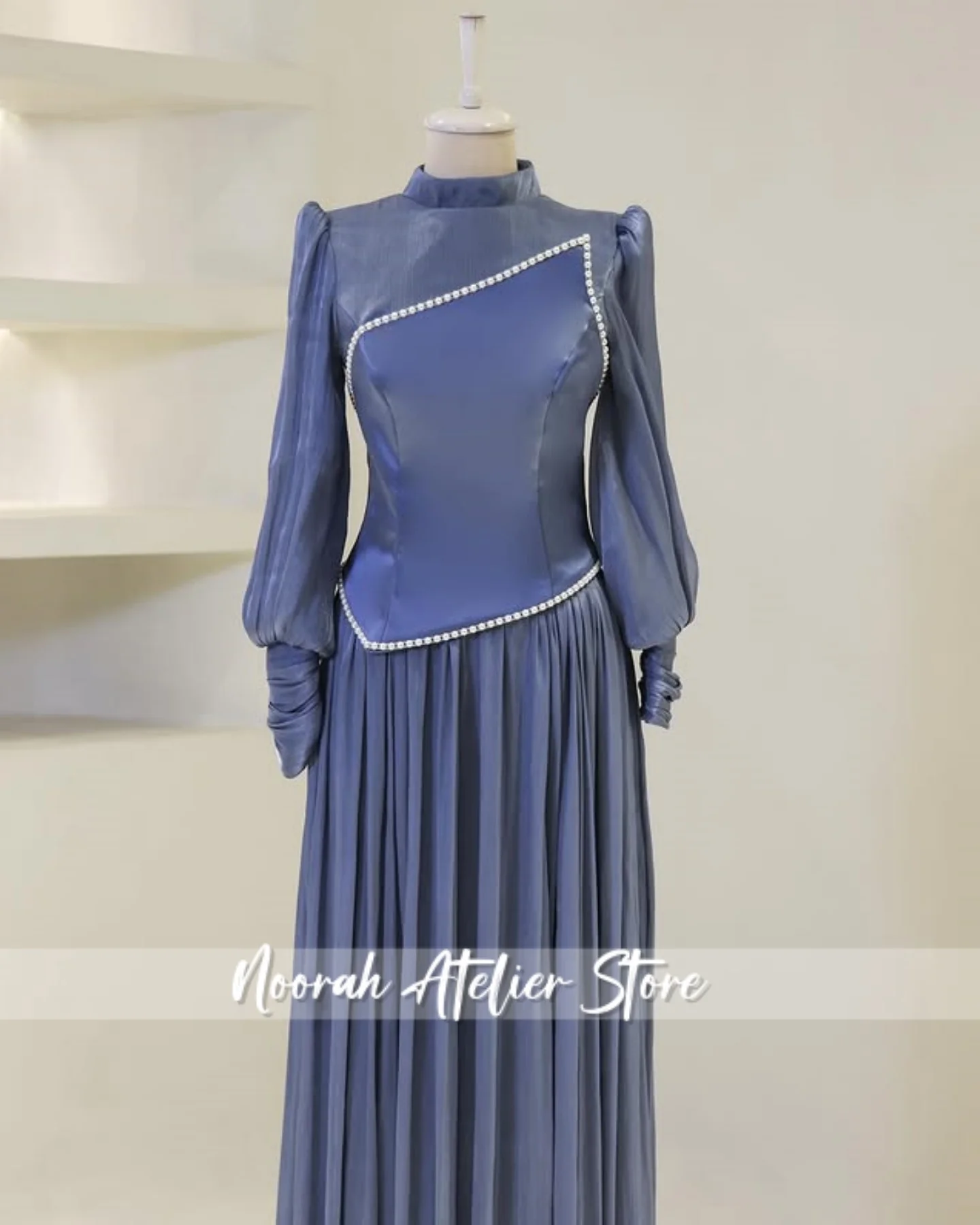 فساتين سهرة إسلامية فاخرة أنيقة جديدة بلون الشمبانيا H N شيفون 2025 دبي بأكمام طويلة فستان حفلات إسلامية مخصص