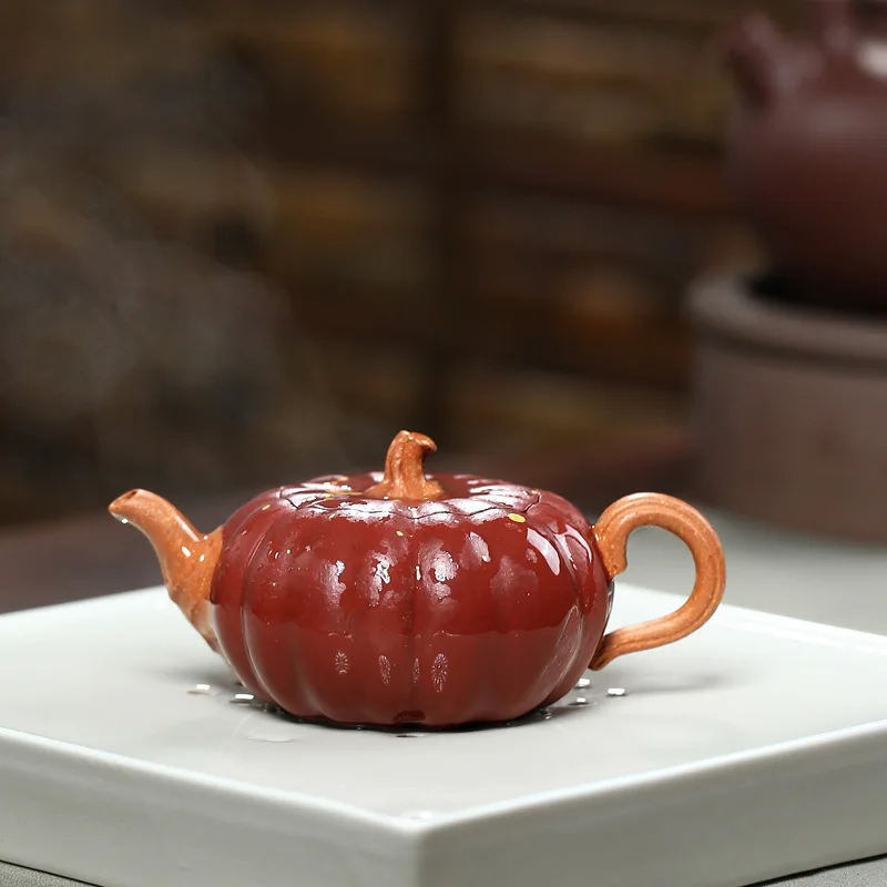 【Tao Yuan】Yixing Purple Clay Teapot Li Xinsheng Handmade Teapot Bionic Device Dahongpao Tea Powder Pumpkin120cc