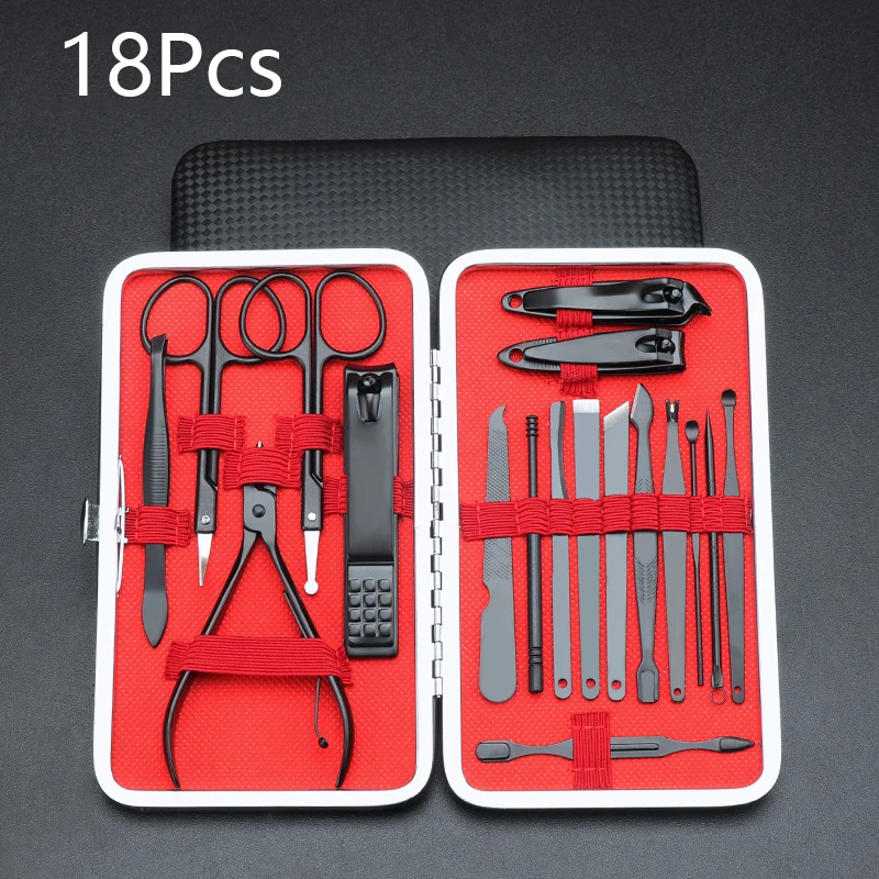 Ensemble de coupe-ongles professionnels pour femme et homme, kit de manucure avec étui de voyage, outils de coupe pour orteils, 7 pièces, 10 pièces, 12 pièces, 16 pièces, 18 pièces