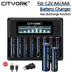 CITYORK 1.2V AA and AAA Rechargeable NIMH battery+  8 Slots LCD USB Battery Charger For 1.2V AA AAA NI-MH Rechargeable Battery