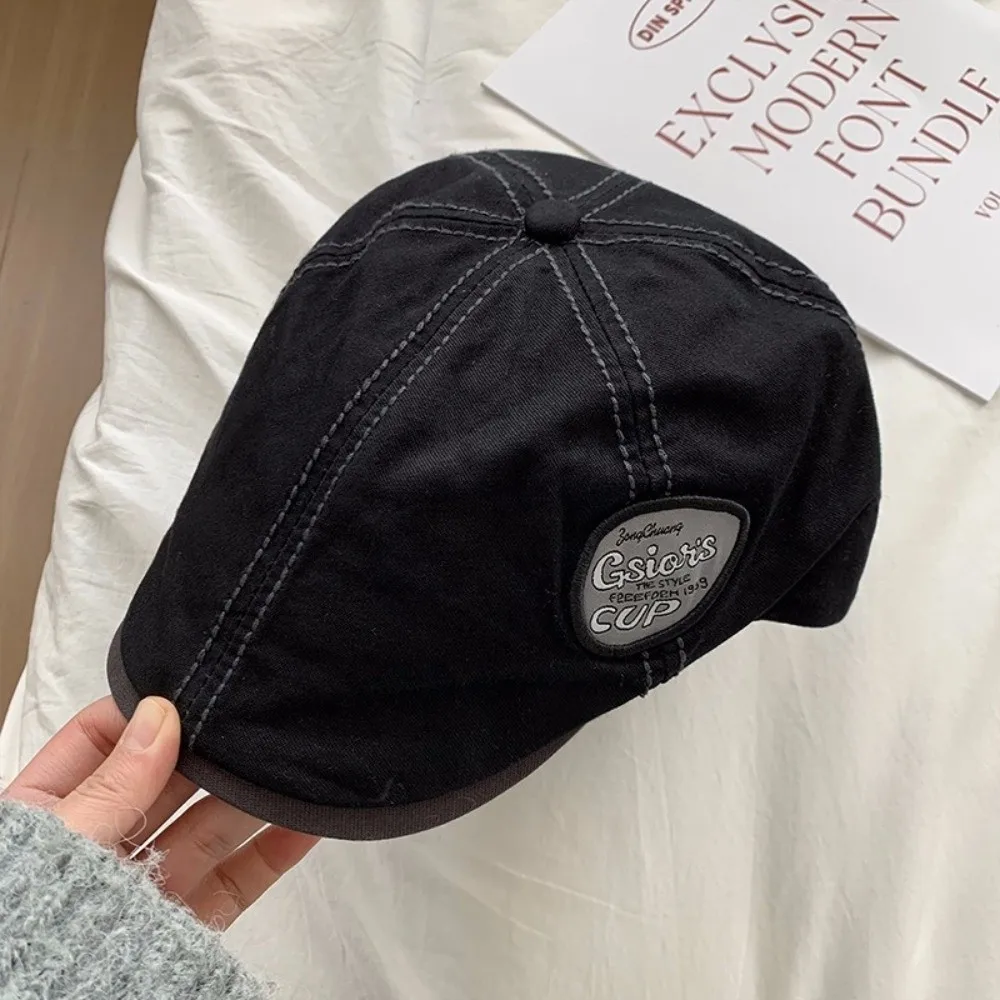 Casual Vintage Krantenjongen Platte Pet Y2k Japanse Stijl Retro Kunstenaar Hoed Kleur Contrast Borduren Baret Pittig Meisje