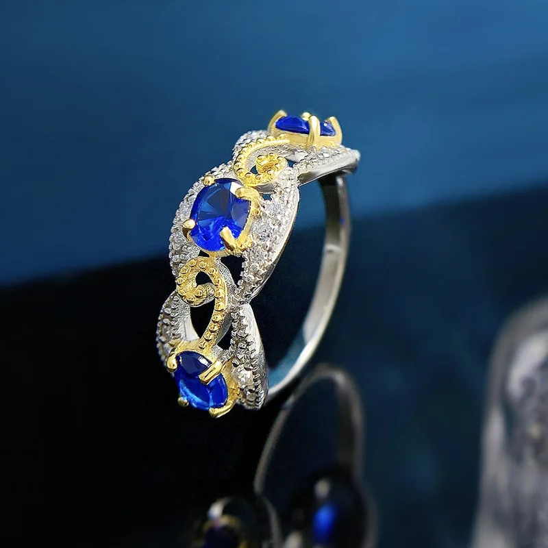 2023 New 925 Silver 4 * 5 Red Treasure Blue Treasure Color Separation Luxury Temperament Dove Egg Ring