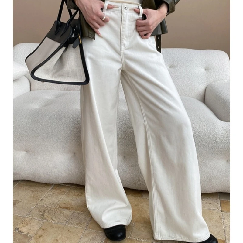 

Denim Pant Women Jeans Wide Leg Long Pants Thick High Waist Straight Trousers Y2k Streetwear Elegant Splice Work Autumn Winter