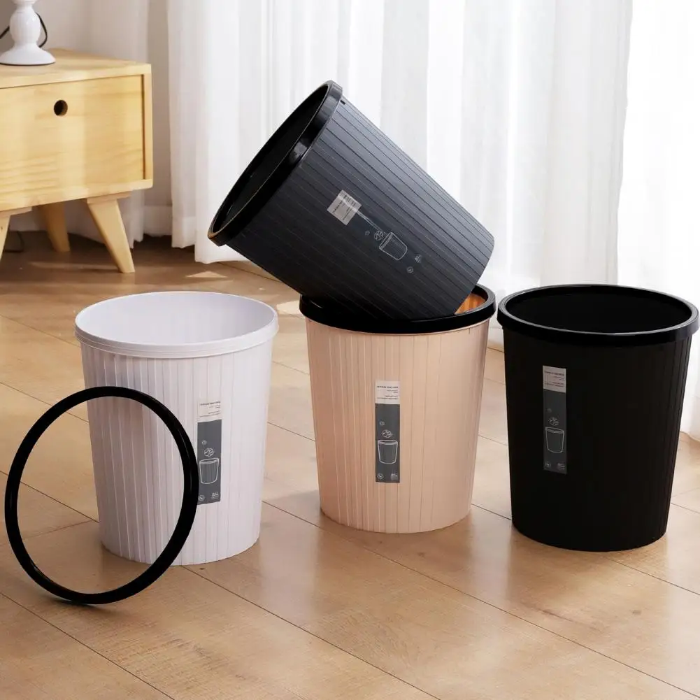 Garbage Bin with Pressure Ring No Lid Space-Saving Plastic Kitchen Bathroom Living Room Striped Trash Can мусорное ведро Lixeira