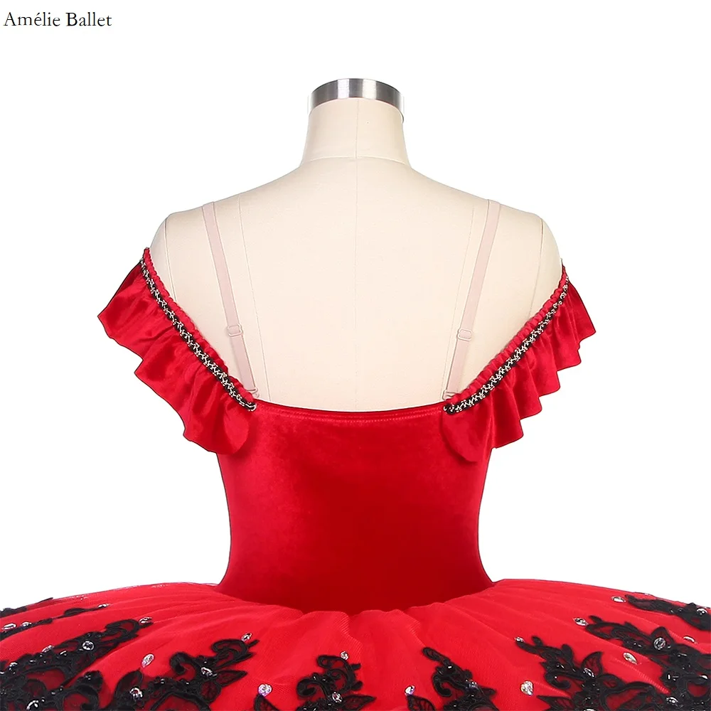 BLL501 오프 숄더 레드 벨벳 탑 보디스 프리프로페셔널 발레 의상 소녀 및 여성 무대 공연 발레 튜튜 스커트