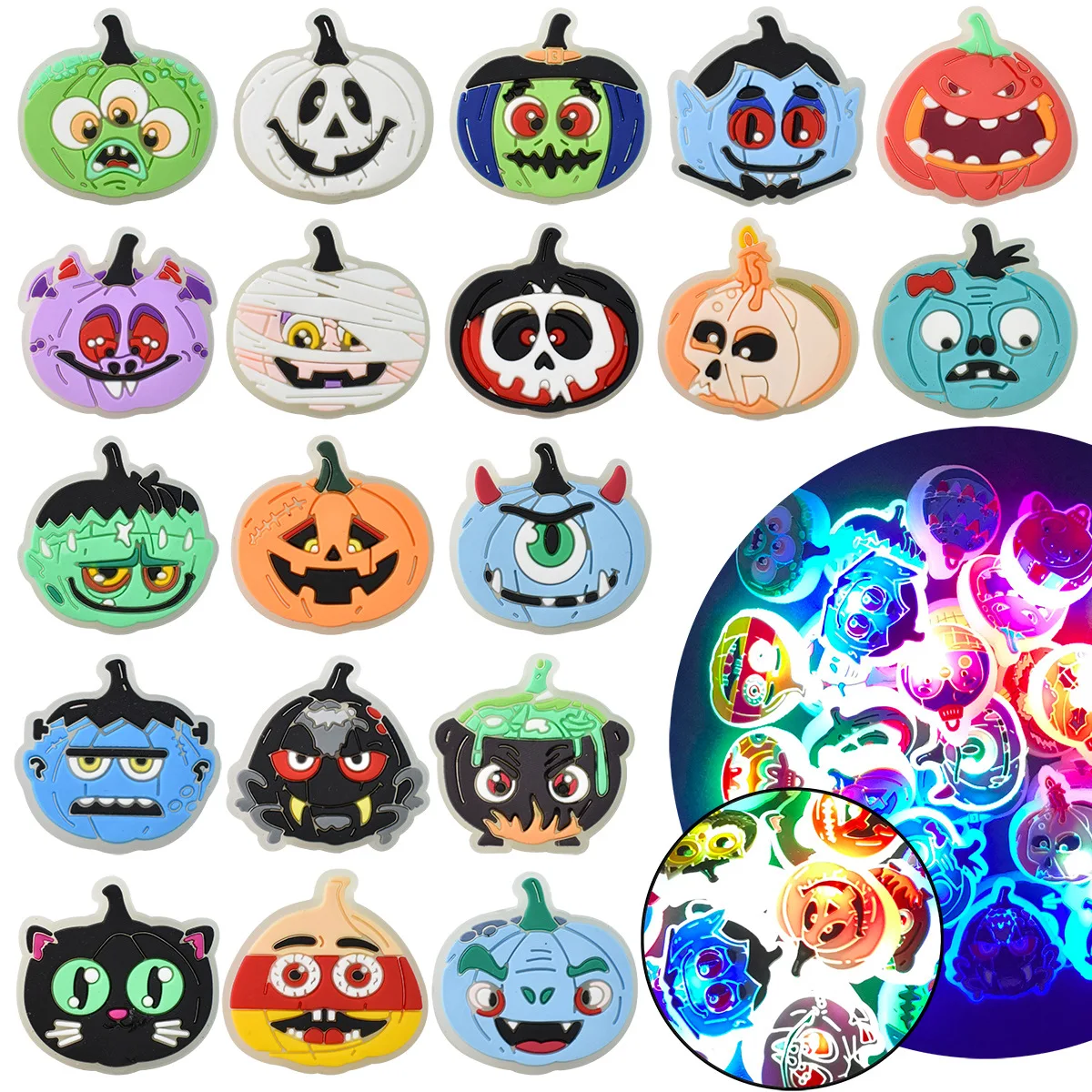 LED lighting Halloween PVC shoe Charms Slippers Buckle combination Fit Wristbands accessories Decoration Bands gift unisex party