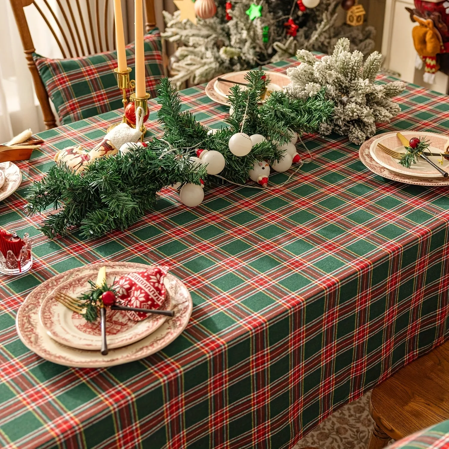 1pc - 1 Tablecloth, Christmas Plaid Pattern, Green Buffalo Check, Is the Perfect Choice for Winter Farmhouse-style Table Decor,