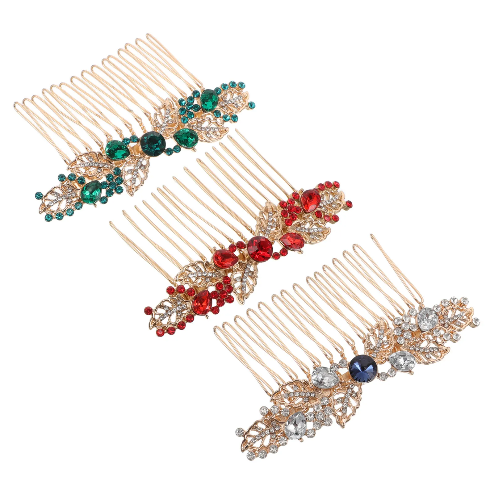 

Набор из 3 заколок для волос со стразами - Декоративные свадебные гребни в виде цветов - Миниатюрные аксессуары для волос из сплава для женщин, для свадебных и вечерних причесок