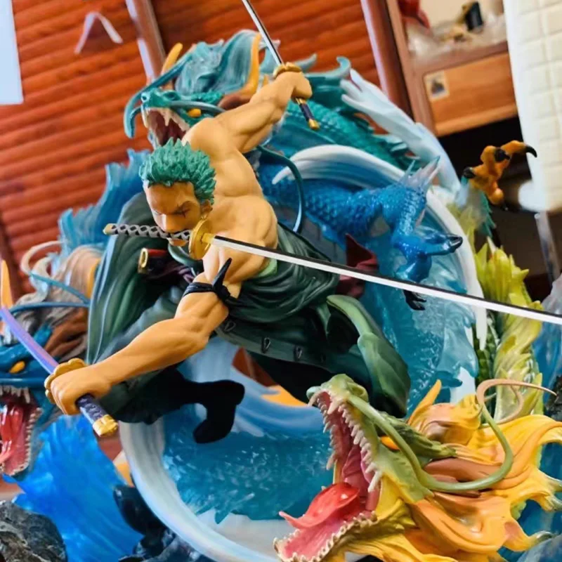 One Piece Anime Figma Gk Roronoa Zoro Three Sword Style Dragon Manga Oversize Figurine Statue Action Figure Collection Model Toy