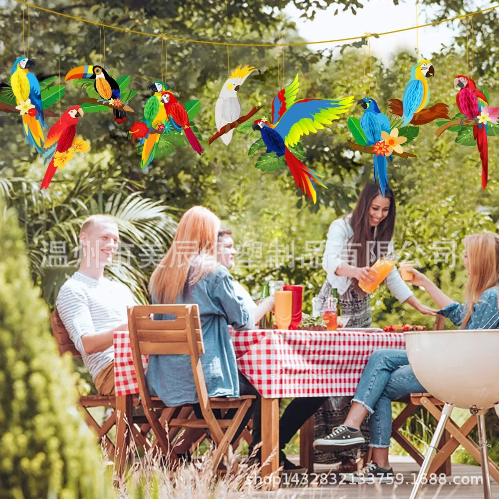 Hanging Paper Party Decoration 6pcs Vivid Honeycomb Parrots for Hawaiian Beach Pool Luau Tropical Summer Kids Birthday Supplies