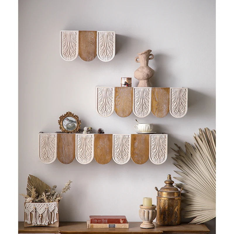 Farmhouse single-layer wooden floating rack wall hanging office home display storage device engraving shelf storage rack