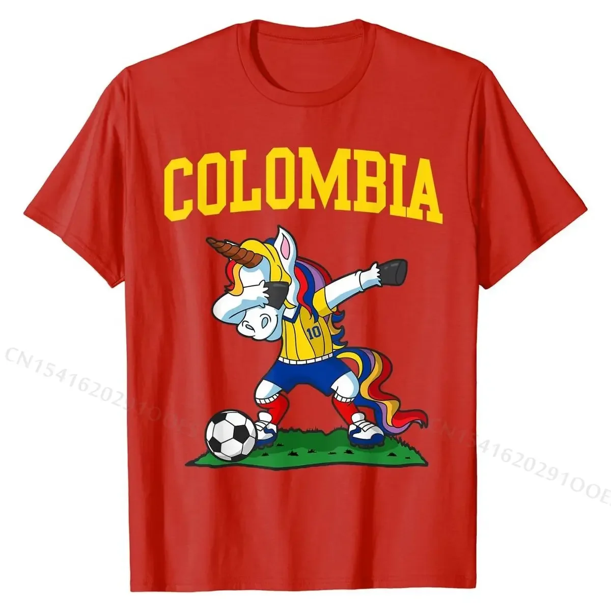 Dabbing Soccer Unicorn Colombia T-Shirt Colombian Football CasualCasual Tops T Shirt Oversized Cotton Mens T Shirt