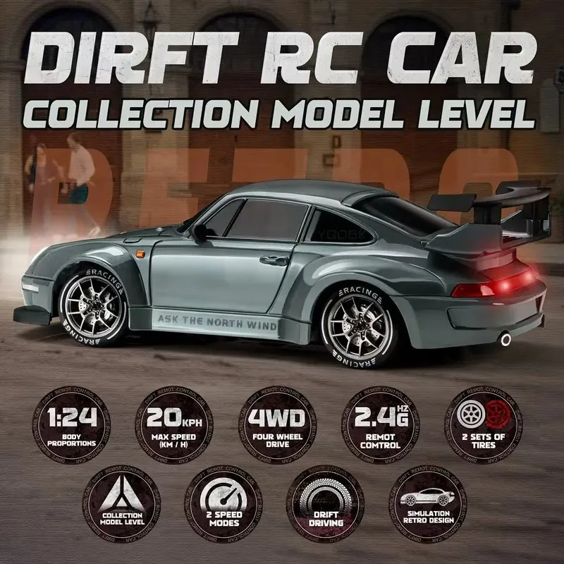 4WD Remote Control Drift Car Full Size 1:24 Mini Remote Control Racing Car Model 2.4G Radio High Speed 4X4 RC Car Vehicle Toy