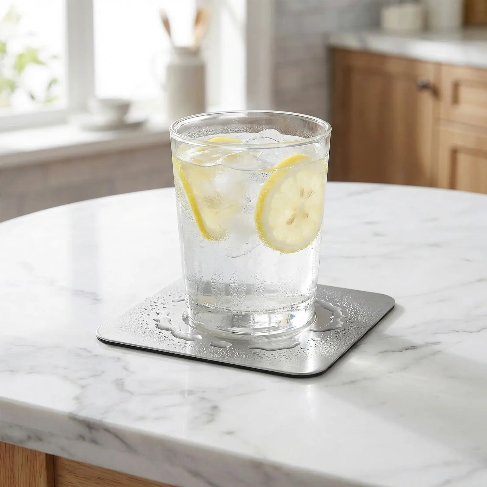 

6Pcs Stainless Steel Coaster Set Non-Slip Heat Resistant Cup Mats Table Protectors with Premium Base Holder 8.5x8.5cm