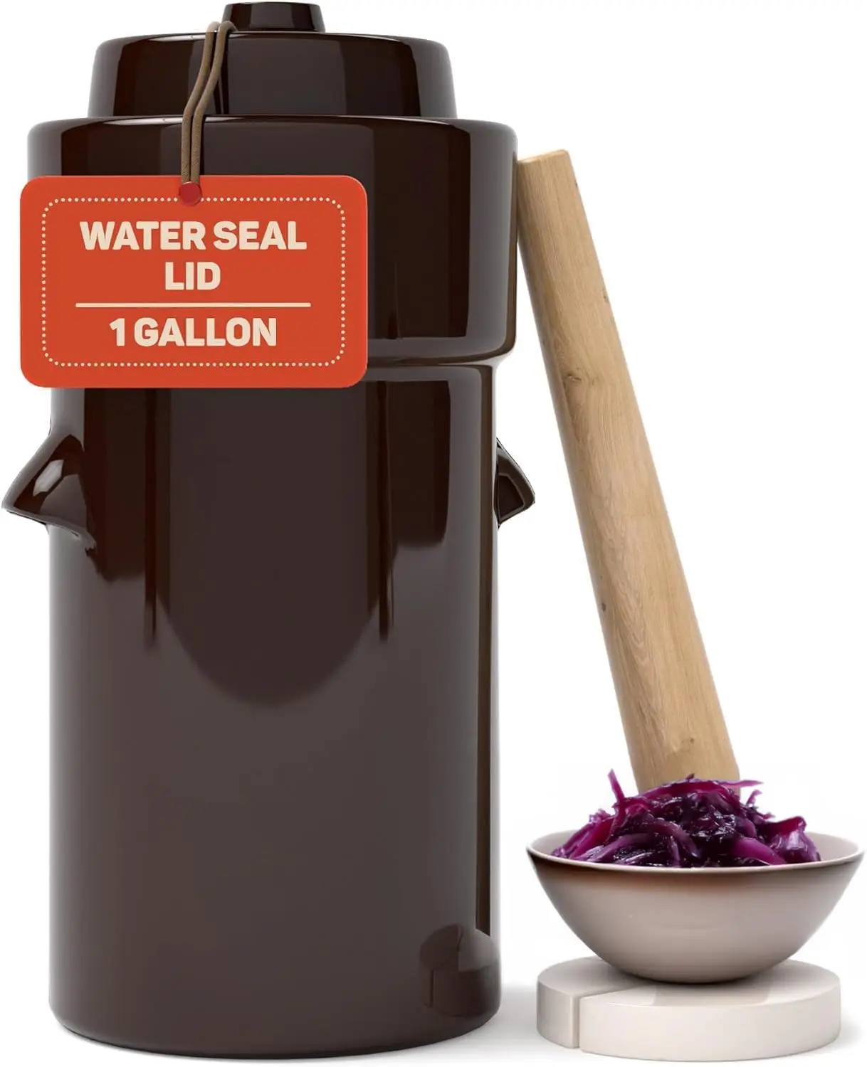 

Керамическая емкость для ферментации объемом 1 галлон с крышкой, утяжелителями и толкателем для квашеной капусты, кимчи, маринованных овощей