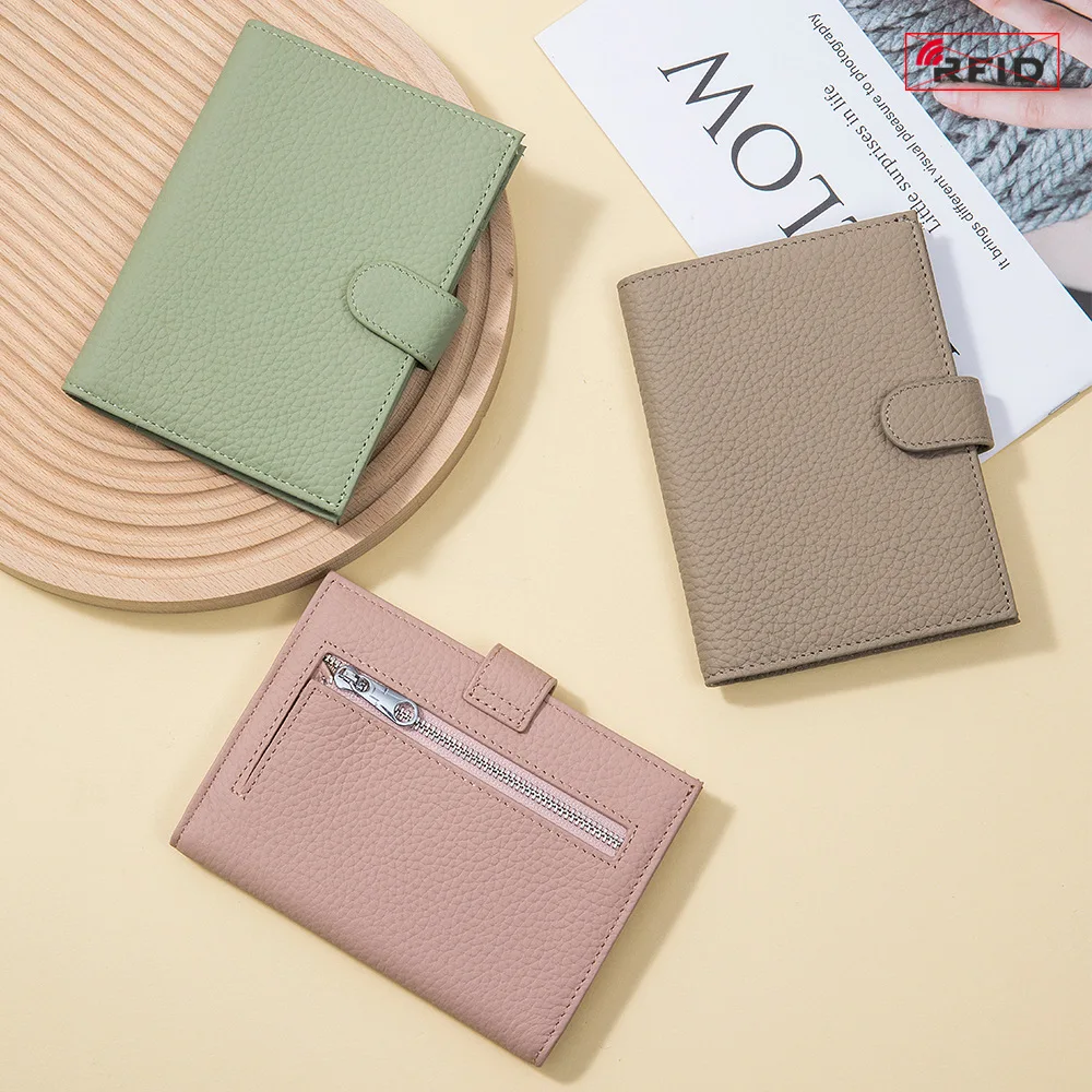 2024 New Women's Genuine Leather RFID Passport Bag Multi functional Wallet Air Ticket Clip Passport Document Wallet Storage Bag