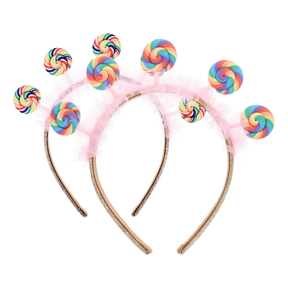 2pcs Cute Lollipop Headband For Kids Pink Cartoon Princess Candy Headband For Themed Parties And Dress Up Fits Most Plastic Mate