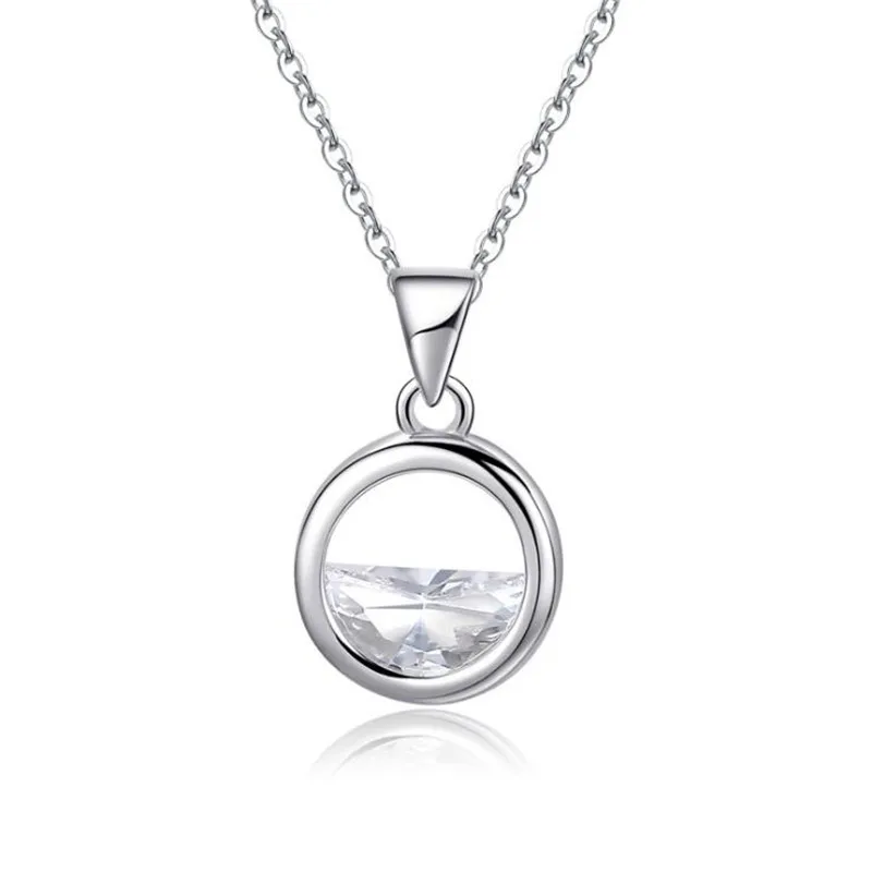 

Silver Color Hollow Round Zircon Pendant Necklace Female Simple Clavicle Chain Elegant Temperament Gift