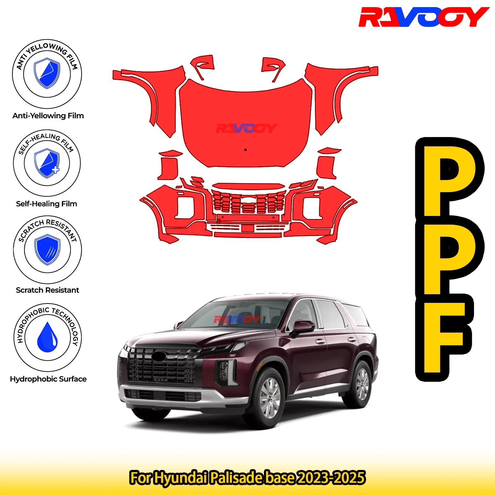 

For Hyundai Palisade base 2023-2025 Glossy Matte Black Precut front PPF Kit Paint Protection Film