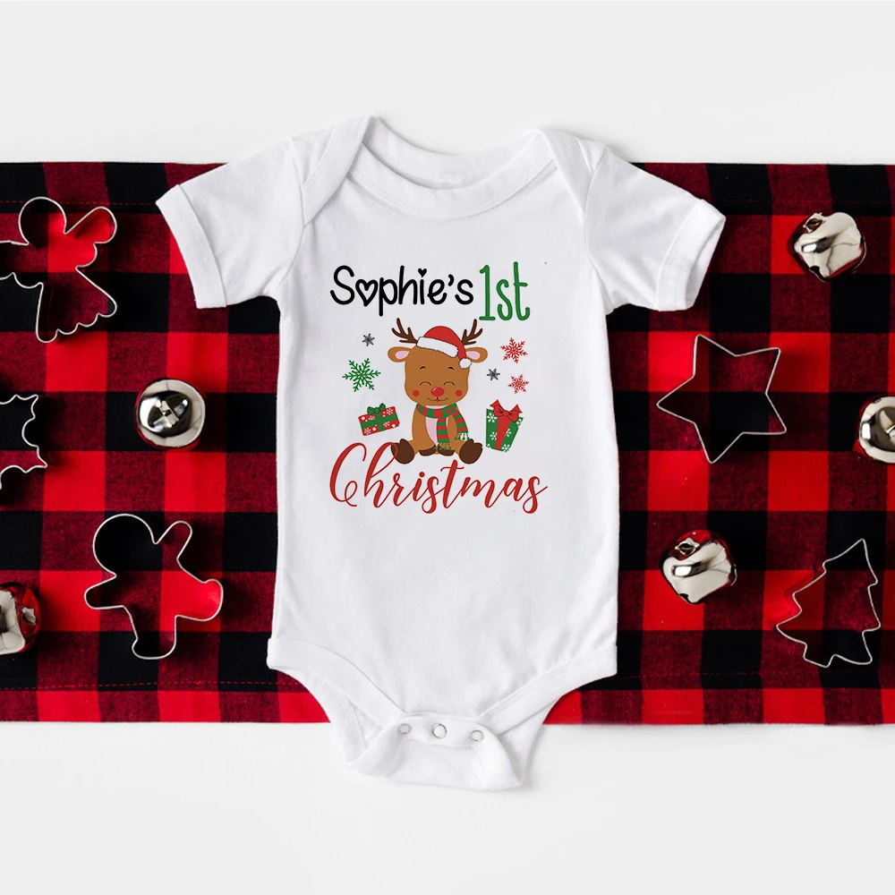 My First Christmas Baby Bodysuit Personalised Newborn Romper Custom Name Infant Baptism Short Sleeve Clothes Xmas Party Outfits