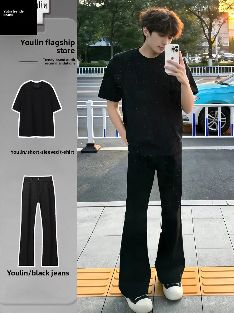 cleanfit-bla-メンズ-フレア-ジーンズ-オートスベ-t-シャツ-セット-clete-ootd-カジュアル-スポーツウェア-ティーンエイジャー-サマー-コレクション