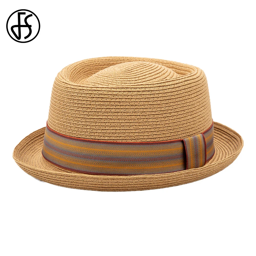 

FS Cowboy Jazz Hat Pork Pie Straw Hats For Women Men Unisex 2024 Summer Outdoor Sun Protection Gentleman Gangster Paname Cap