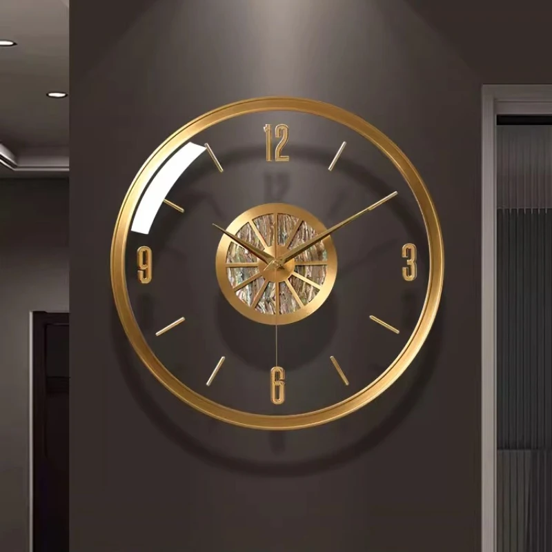 

High End Living Room Decorative Wall Clock Circular Transparent Clock Mural Metal Workmanship Mute Number Watch Large Wall Clock