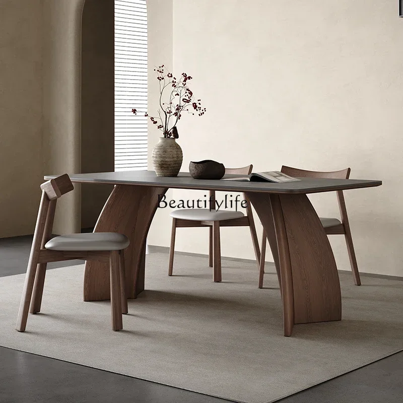 

ld 38 Solid wood slate dining table Modern simple walnut Italian minimalist gray dining table