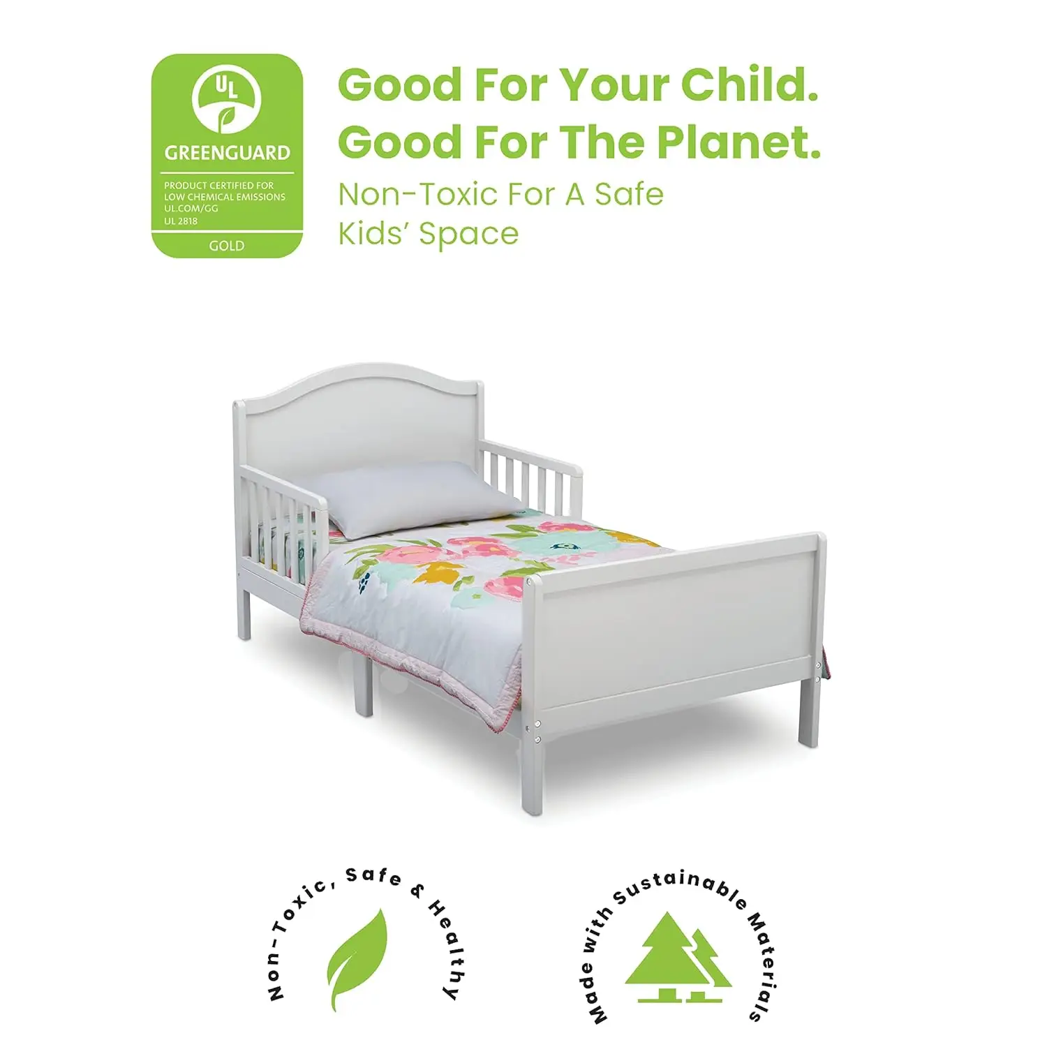 Letto per bambini in legno Bennett per bambini - Certificato Greenguard Gold, Bianca White