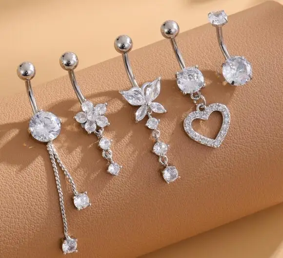 3-5pcs/Lot Belly Button Ring Sets with Heart and Butterfly Designs