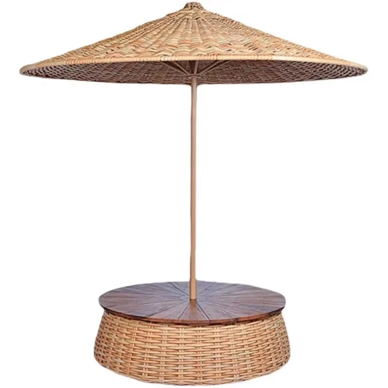 

Outdoor table and chair combination, leisure Internet celebrity clock in rattan homestay beach photography, parasol