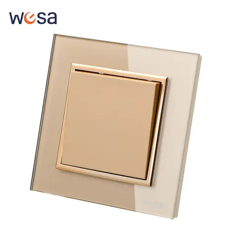 Oro On/Off Pulsante Interruttore Della Luce Interruttore A Bilanciere Da Parete 250 V 16A AC Standard UE 1 Gang 1 Vie Pannello di Vetro Temperato di Cristallo Interruttore di Modo