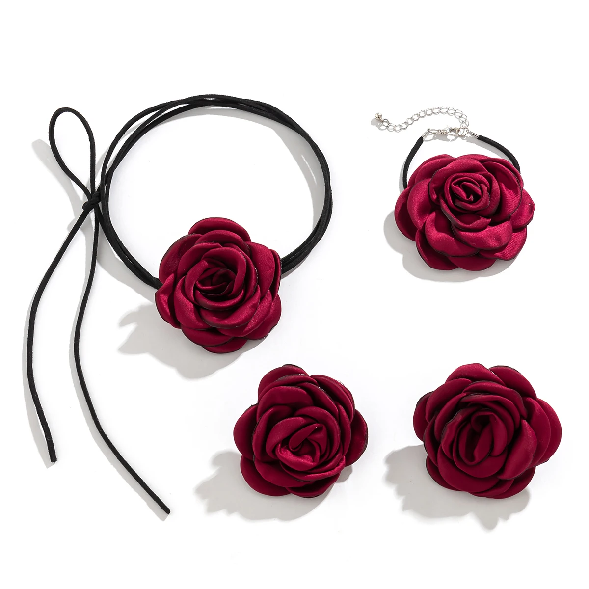 IngeSight.Z Romantic Big Rose Flower Earrings & Necklace Set
