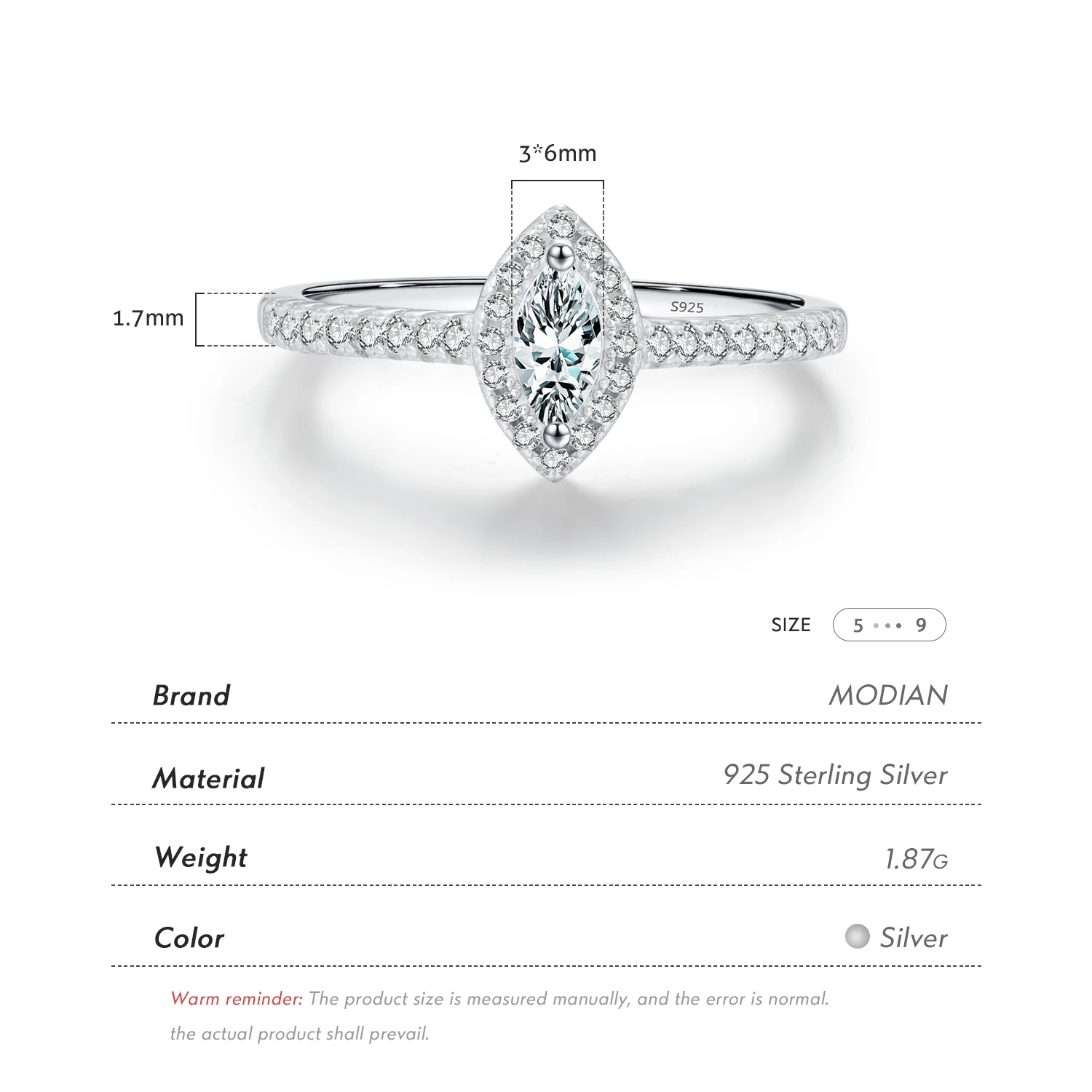 Women's MODIAN Luxury Marquise Cut CZ Ring, Engagement Gift