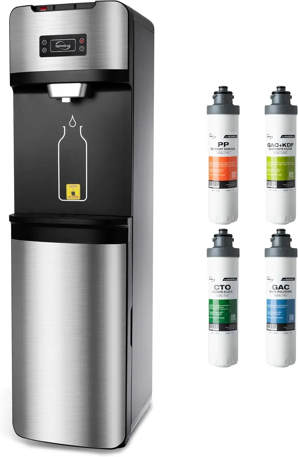 

Water Dispenser with Built-in 4-Stage Filtration, Hot/Cold/Room Temperature, Self-Cleaning, Stainless Steel - No Bottles Required