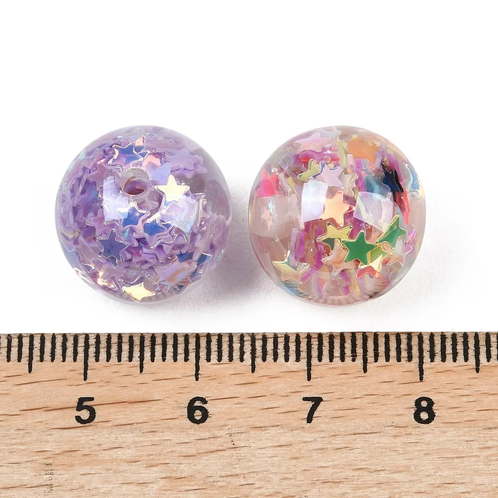 50pcs Transparent Resin Round Beads with Star Sequin Inside Glitter Powder Spacer Beads for DIY Bracelet Necklace Jewelry Making