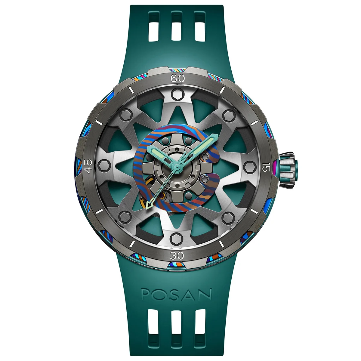 Top Automatic Mechanical Watch Men Luxury Titanium Watches VITON Strap Unique Sports Men\'s Military Green Style Wristwatch