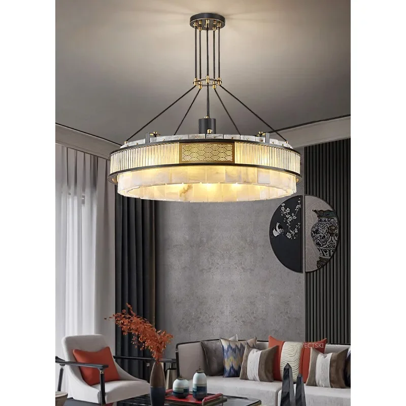 GHJUYIOL GHJUYIOL New Chinese style marble pendant lamp, living room lamp, villa duplex bedroom, dining room lamp, retro atmosph