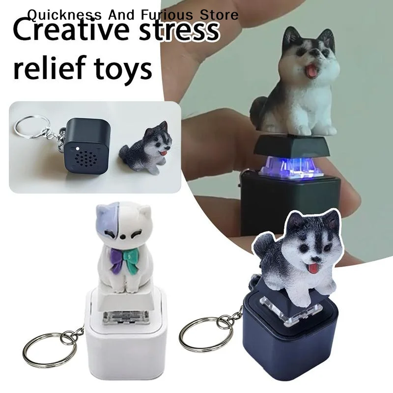 【T】Funny Keychain USB-C Rechargeable Dog Cat Keyboard Fidget Clicker Fidget Toys Sound Keychain With LED For Stress Relief