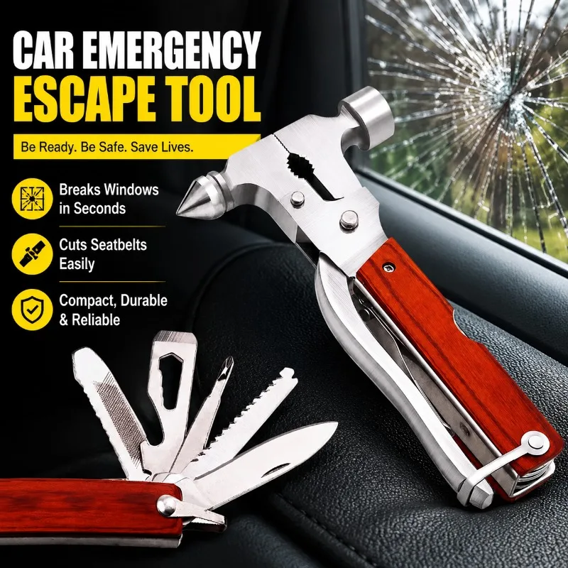 Car Emergency Escape Tool Glass Breaker Seatbelt Cutter Window Breaker Spring Loaded Life Hammer for Vehicle Safety