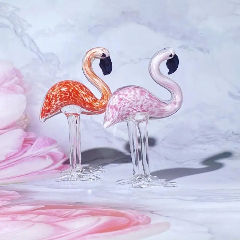 Kaca Artistik Flamingo Figurine Animal Sculpture Ornament untuk Kolektor Hadiah HX6C