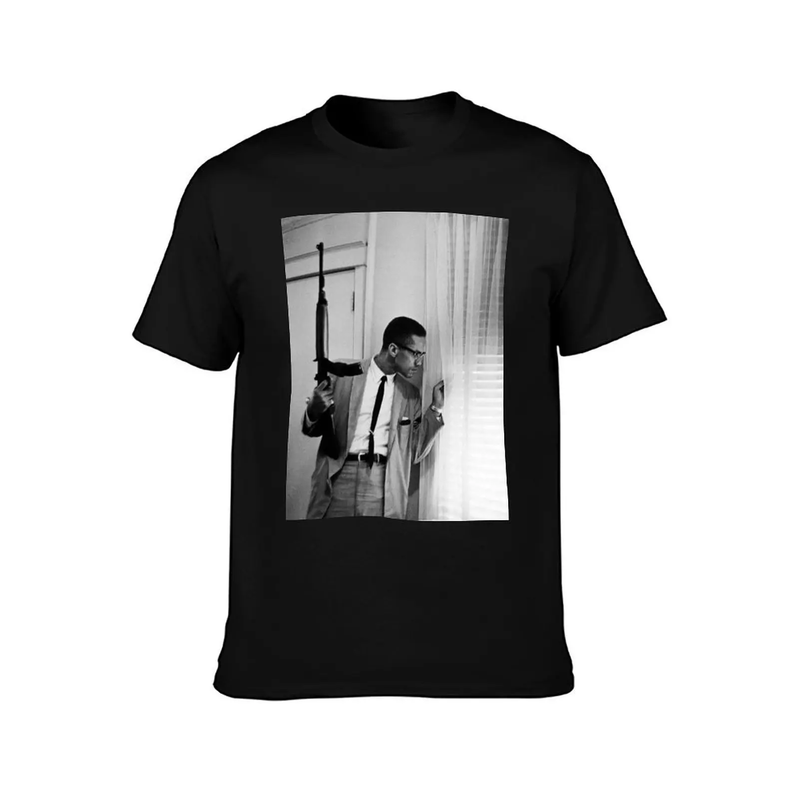Malcolm With Gun T-Shirt, Summer Casual Cotton Tee, Oversized Streetwear Tops, Vintage Graphic Print, Loose Fit Short Sleeve