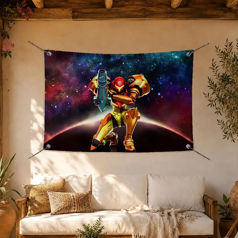 Retro Game Super Metroid Flags Room Home Decor Wall‑Hanging Art Banner, Outdoor for Bedroom Party Background Decoration