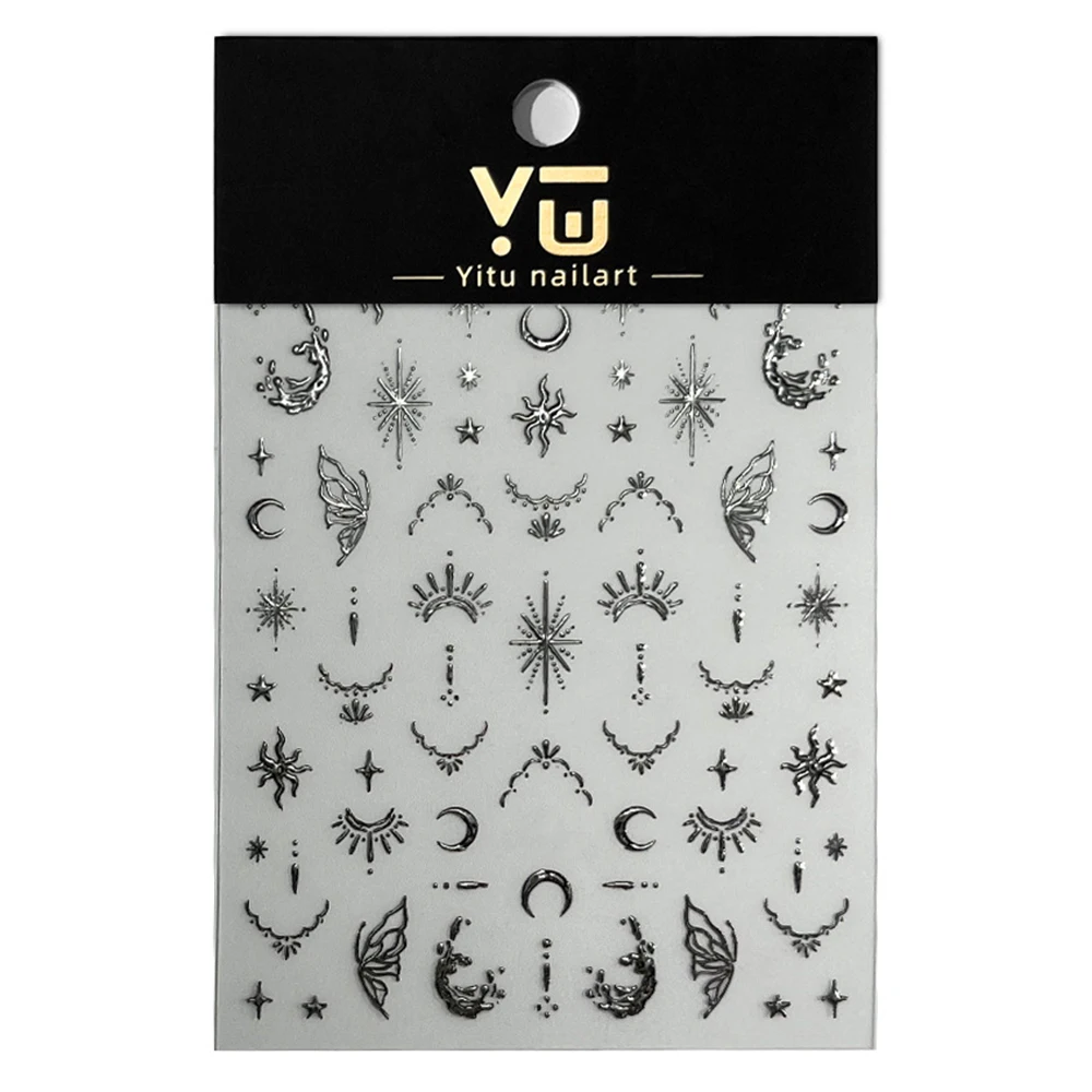 1 ورقة الذهبي الفضة نجوم القمر مسمار الفن ملصق الرجعية لامع مانيكير المنزلق ثلاثية الأبعاد فراشة مسمار المتزلجون الشارات النساء الفتيات #4