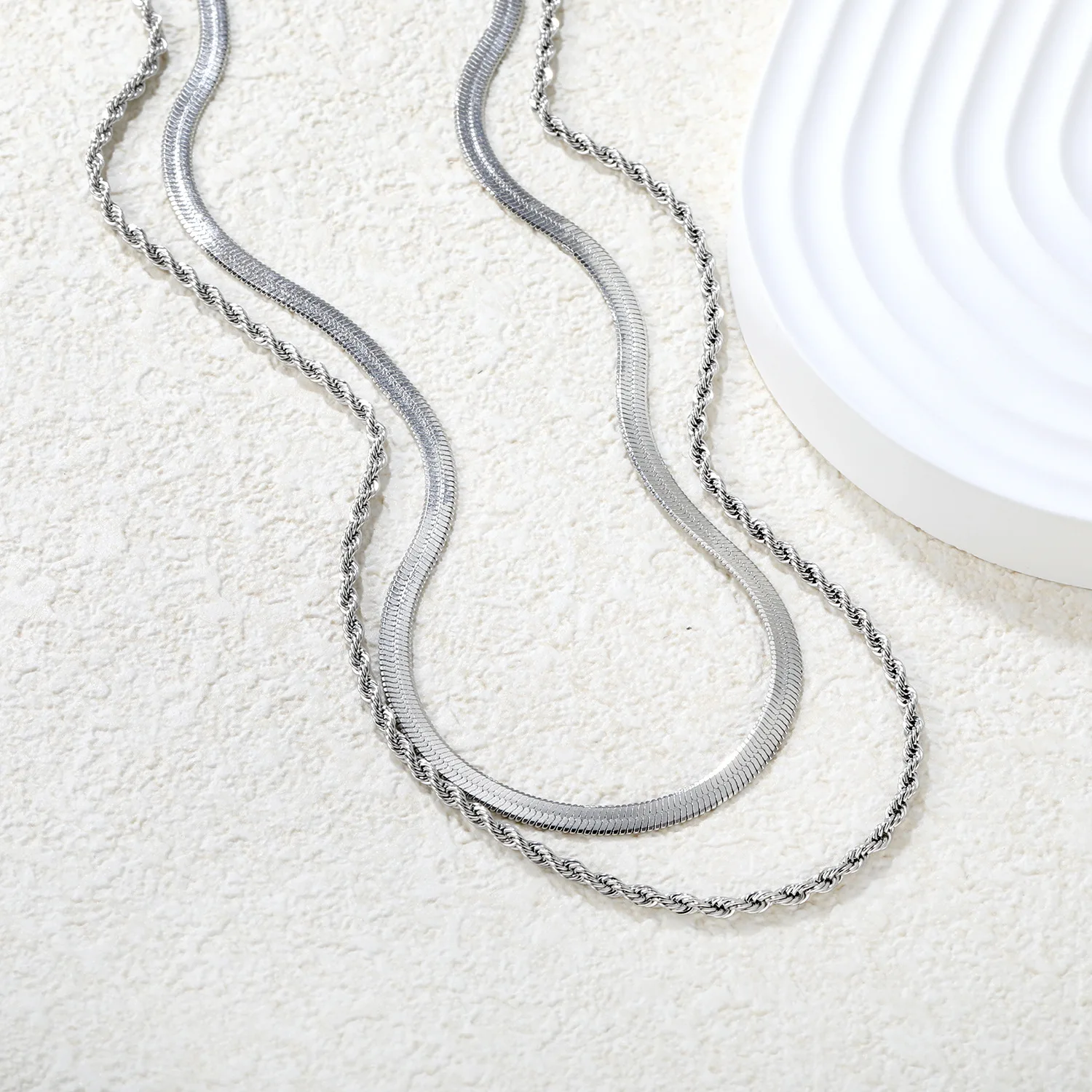 Gold Plated Stainless Steel Double Layer Herringbone Rope Chain Necklace Tarnish Resistant Waterproof Hypoallergenic Jewelry