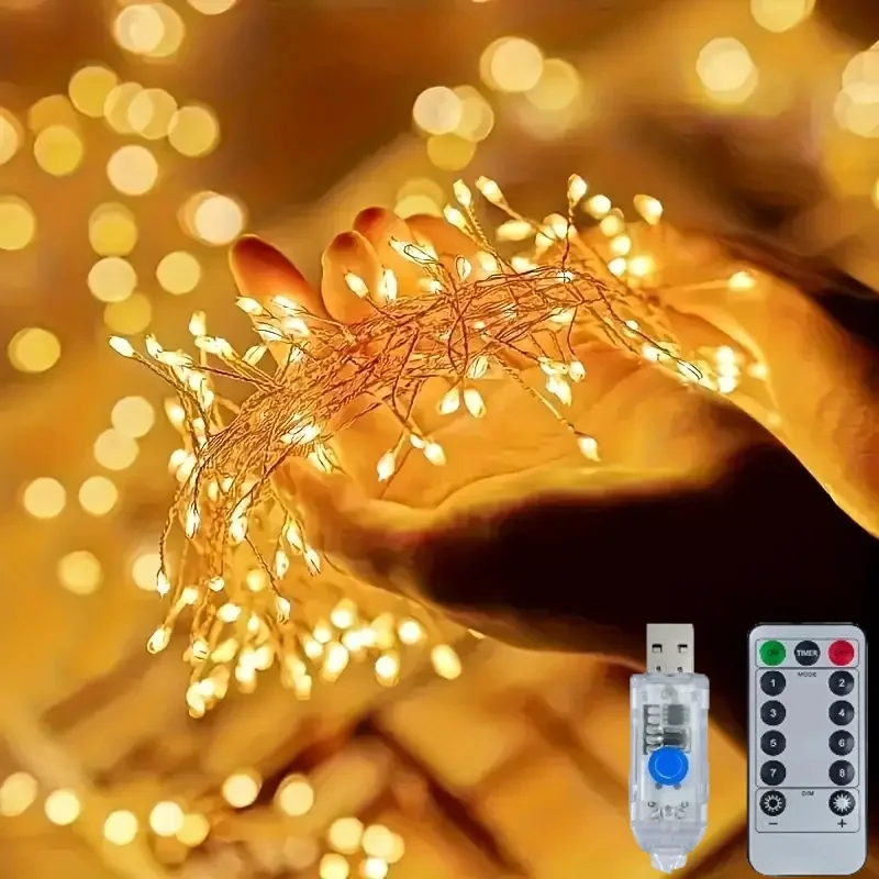 

Сказочный фейерверк, гирлянда с дистанционным управлением, светодиодное 8-режимное декоративное светодиодное освещение для Рождества, Хэллоуина, Дня благодарения