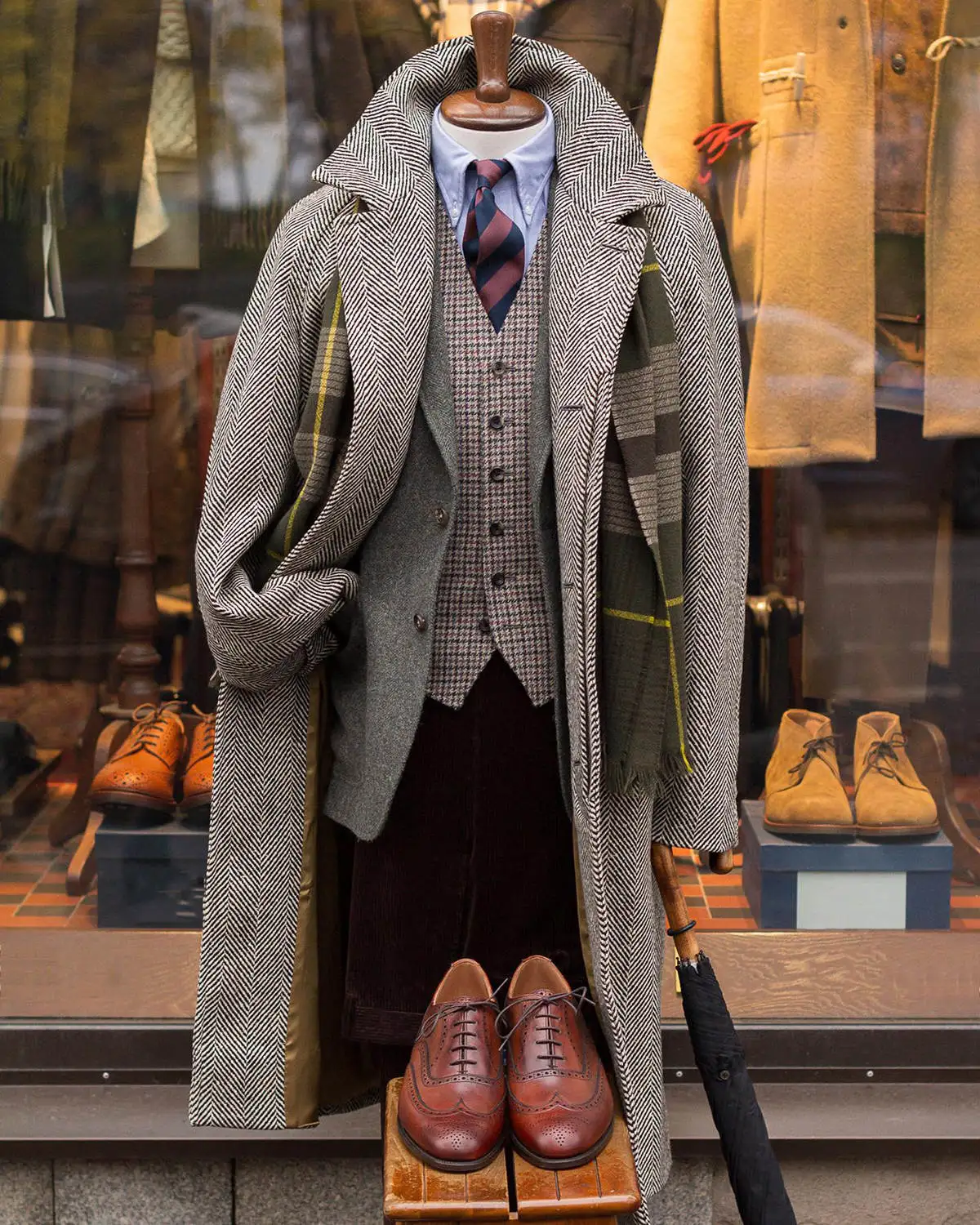 Customized Men Overcoat Suits Tweed Herringbone Wool Blend Long Coat Regular Fit Jacket One Piece